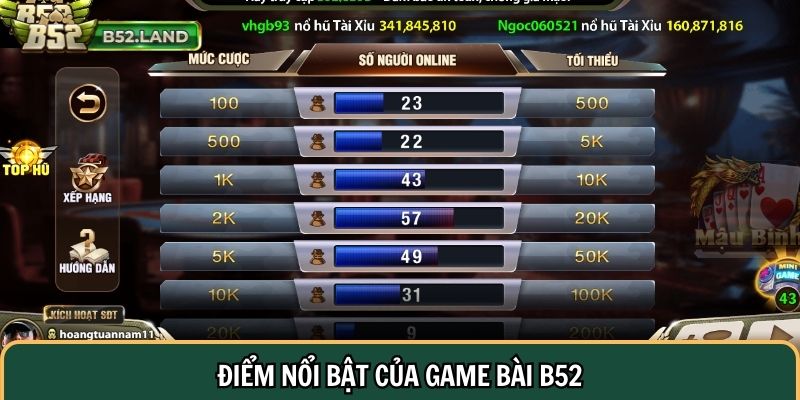 Điểm nổi bật của game bài B52