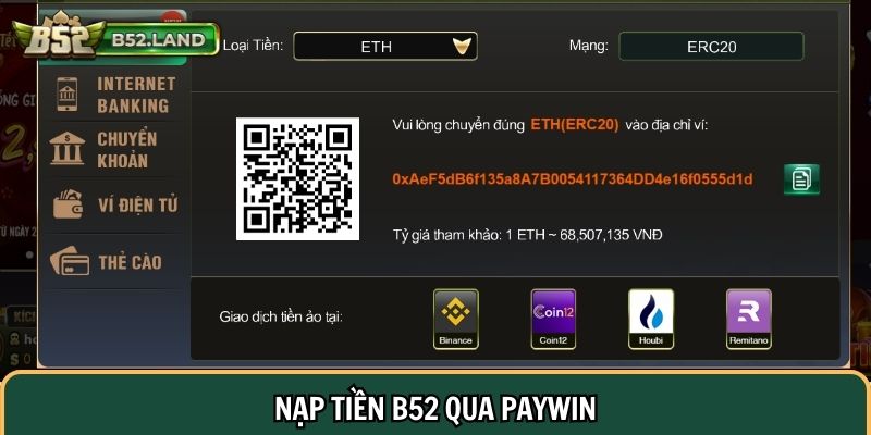 Nạp tiền B52 qua Paywin